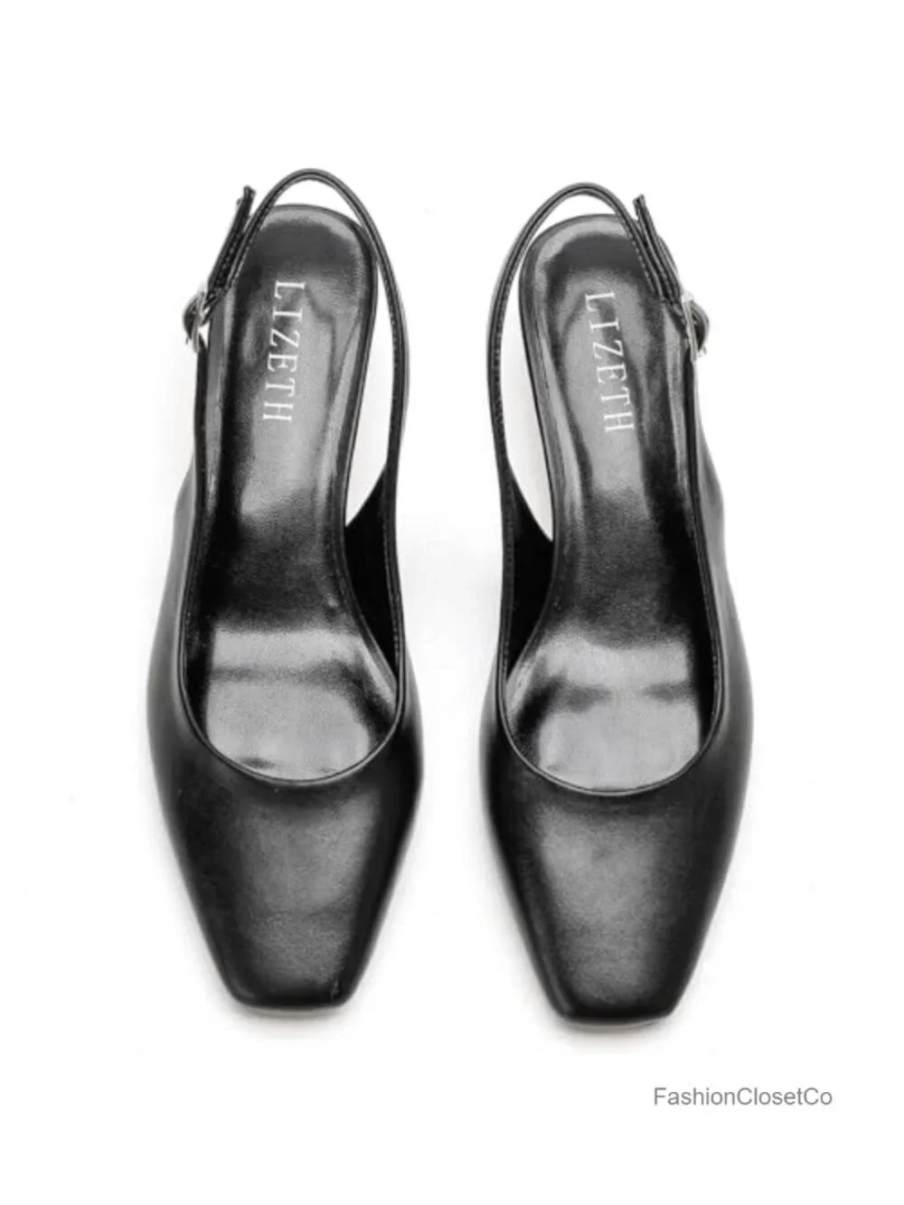Women's Low Heel Pumps Square Toe Block Heel Slingback Dress Shoes Faux Leather